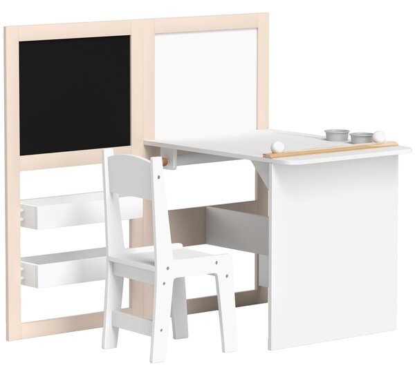AIYAPLAY Dětský set stolu a židle 2 kusy Dětský stůl se židlí a sklopným easelovým stolem pro děti od 3 let s regály a papírovým rolí do dětského poko