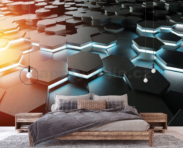 Vliesové fototapety 14534V8, rozměr 368 cm x 254 cm, 3D hexagony, IMPOL TRADE