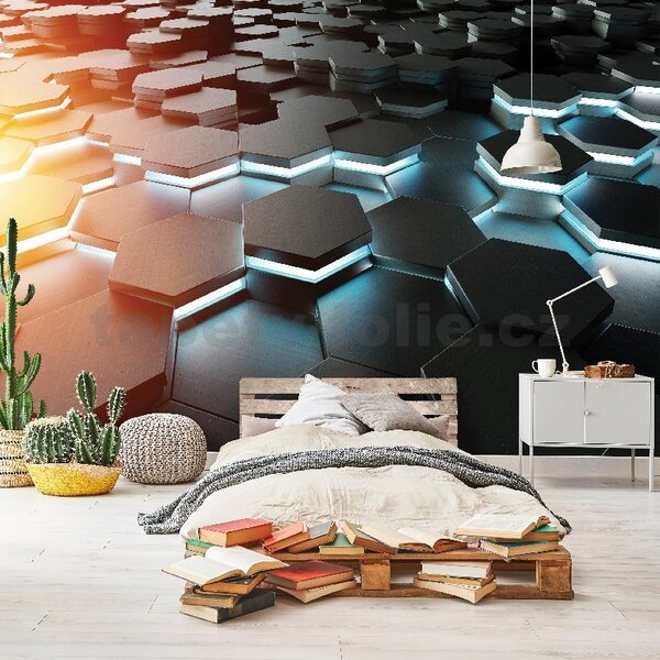 Vliesové fototapety 14534V8, rozměr 368 cm x 254 cm, 3D hexagony, IMPOL TRADE