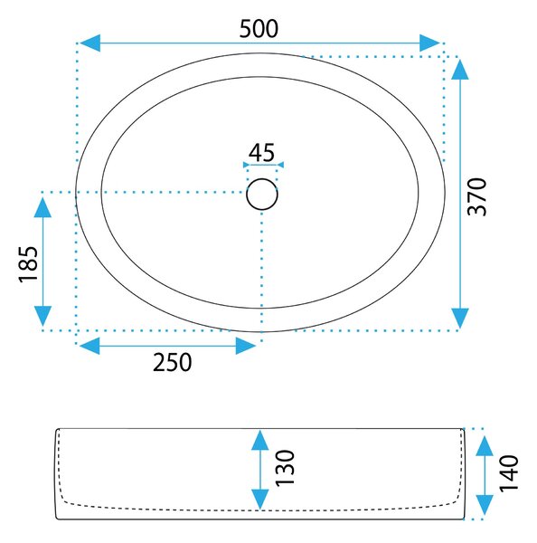 Rea Fonda, umyvadlo na desku 500x370x140mm, bílá lesklá, REA-U0604