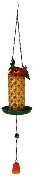 Závěsné solární krmítko pro ptáky Chicken, 75x13 cm, kov, vícebarevná