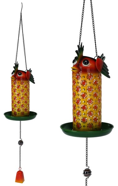 Závěsné solární krmítko pro ptáky Chicken, 75x13 cm, kov, vícebarevná
