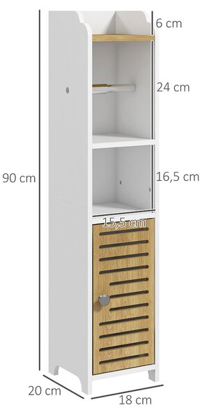 Kleankin Moderní Koupelnový Kabinet Pomocný Sloupec Koupelnový Podlahový Kabinet se Policemi, 1 Dveře a Držák na Toaletní Papír pro Ložnici a Obývací