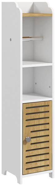 Kleankin Moderní Koupelnový Kabinet Pomocný Sloupec Koupelnový Podlahový Kabinet se Policemi, 1 Dveře a Držák na Toaletní Papír pro Ložnici a Obývací