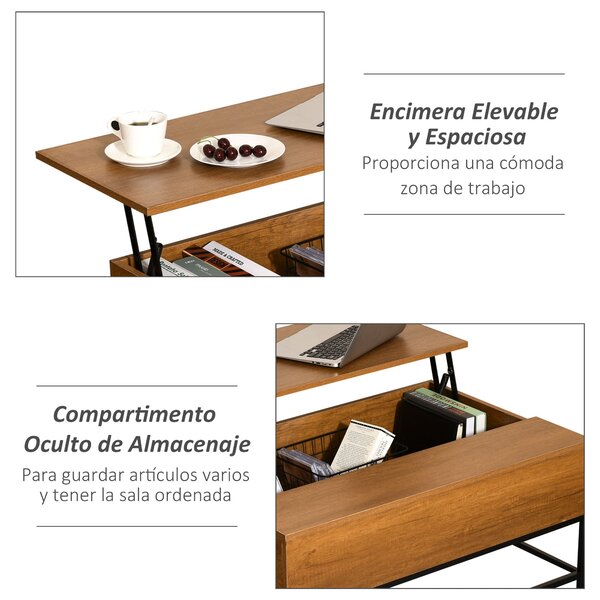 HOMCOM Zvedací konferenční stolek se skrytým úložným prostorem 90x60,5x45,5 cm Teak | Aosom