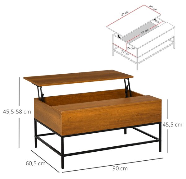 HOMCOM Zvedací konferenční stolek se skrytým úložným prostorem 90x60,5x45,5 cm Teak | Aosom