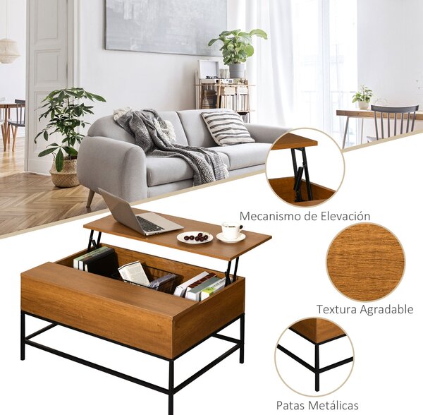 HOMCOM Zvedací konferenční stolek se skrytým úložným prostorem 90x60,5x45,5 cm Teak | Aosom