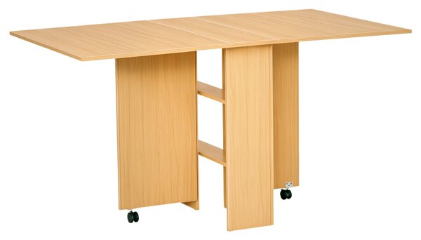 HOMCOM Skládací Jídelní Stůl s Kolečky a Sklopnými Křídly pro 4-6 Osob 80x140x74cm Přirozené Dřevo | Aosom