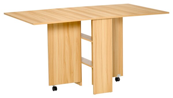 HOMCOM Skládací Jídelní Stůl s Kolečky a Sklopnými Křídly pro 4-6 Osob 80x140x74cm Přirozené Dřevo | Aosom