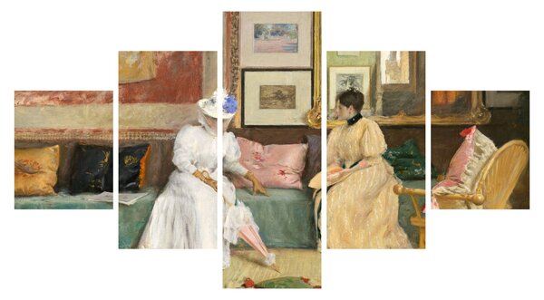 Obraz - William Merritt Chase, A Friendly Call, reprodukce (125x70 cm)