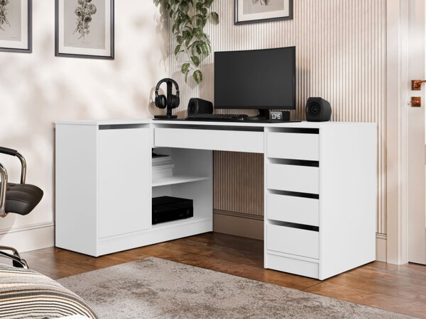 Rohový PC stůl Heron, Barvy: bíla / bílý lesk 5903211508738