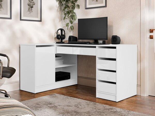 Rohový PC stůl Heron, Barvy: bíla / bílý lesk 5903211508738