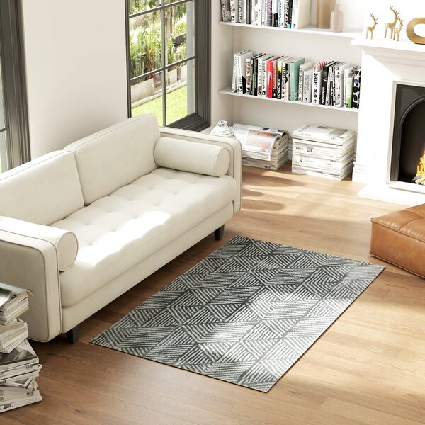 HOMCOM Koberec do obývacího pokoje 170x120 cm Pratelný geometrický koberec pro obývací pokoj, ložnici a jídelnu Tmavě šedý | Aosom