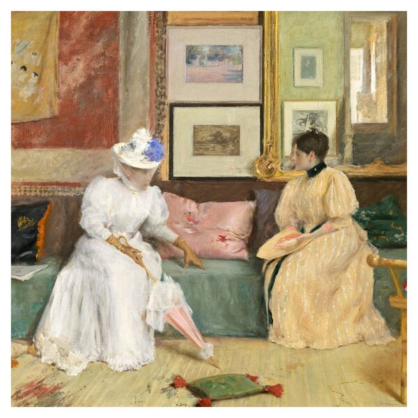 Obraz - William Merritt Chase, A Friendly Call, reprodukce (30x30 cm)