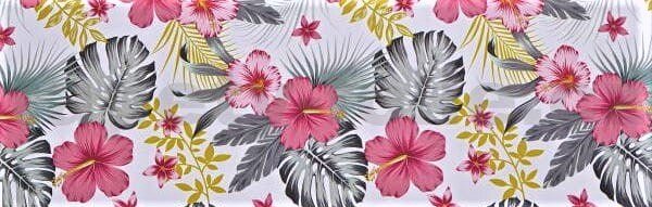 Ubrus PVC 3581461, metráž, 20 m x 140 cm, růžové květy s listy monstera, IMPOL TRADE