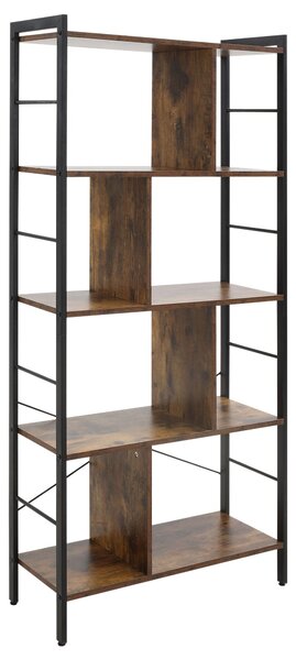 HOMCOM 4-patrová knihovna s 8 úložnými prostory v industriálním stylu pro obývací pokoj, kancelář, ložnici 74x30x157,5 cm Rustikální hnědá | Aosom