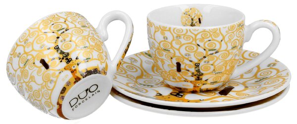 Porcelánový šálek s podšálkem Klimt Ecru Tree Of Life 90 ml sada 2ks