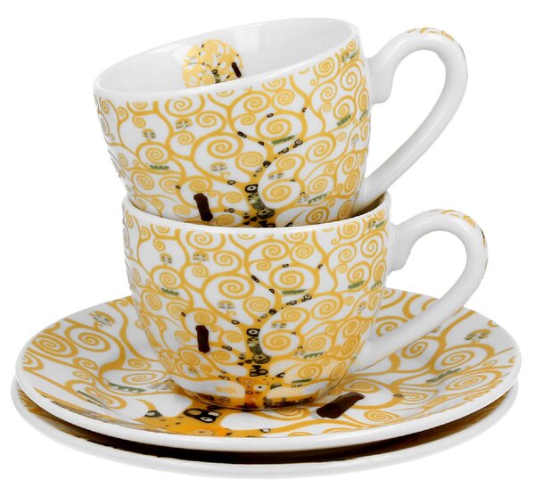 Porcelánový šálek s podšálkem Klimt Ecru Tree Of Life 90 ml sada 2ks