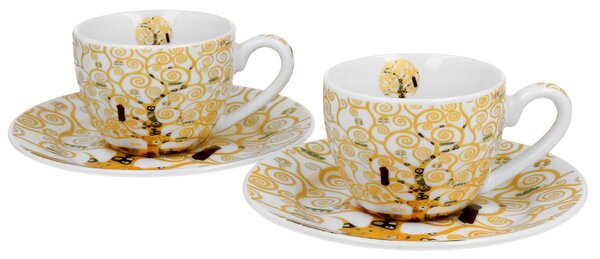 Porcelánový šálek s podšálkem Klimt Ecru Tree Of Life 90 ml sada 2ks