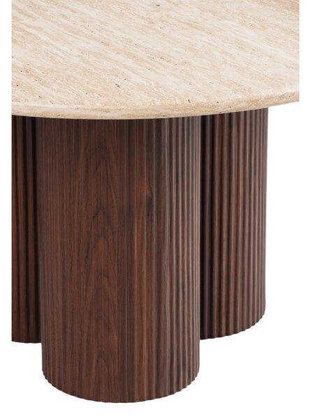 Kulaty konferenční stolek Massia 80 cm do obývacího pokoje - travertin / ořech