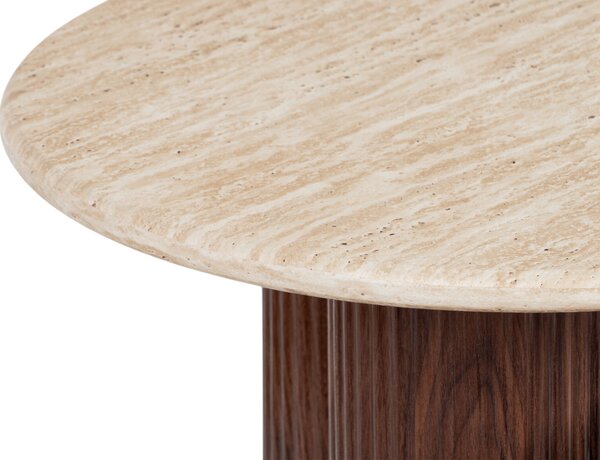 Kulaty konferenční stolek Massia 80 cm do obývacího pokoje - travertin / ořech