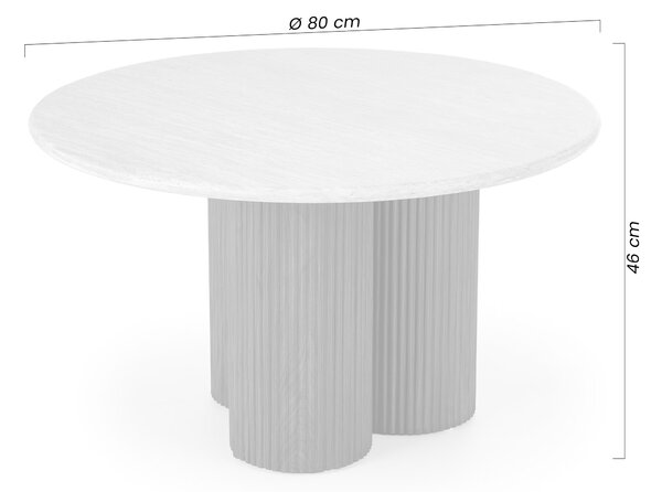 Kulaty konferenční stolek Massia 80 cm do obývacího pokoje - travertin / ořech