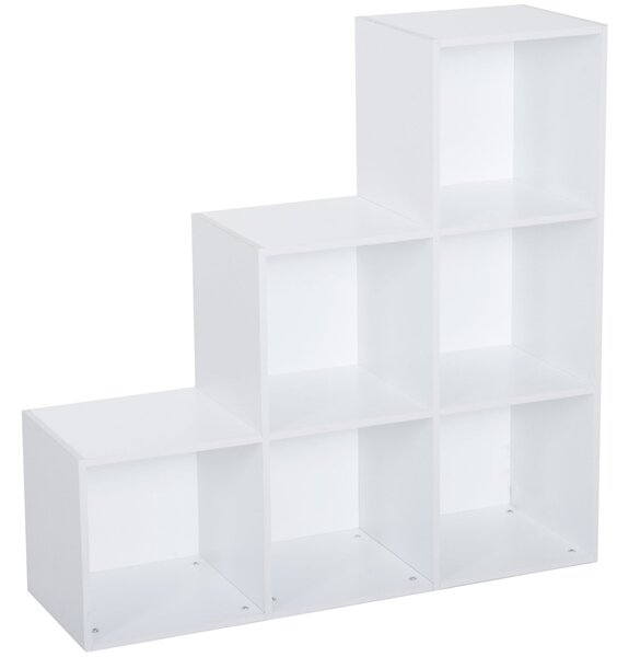 HOMCOM Skříňka ve tvaru žebříku s 6 kubickými přihrádkami - Stojící policový regál 91,5x29,5x91,5 cm Dřevo | Aosom