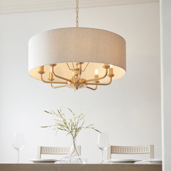 Endon 110727 - Lustr na řetězu HIGHCLERE 8xE14/40W/230V béžová/mosaz pr. 70 cm