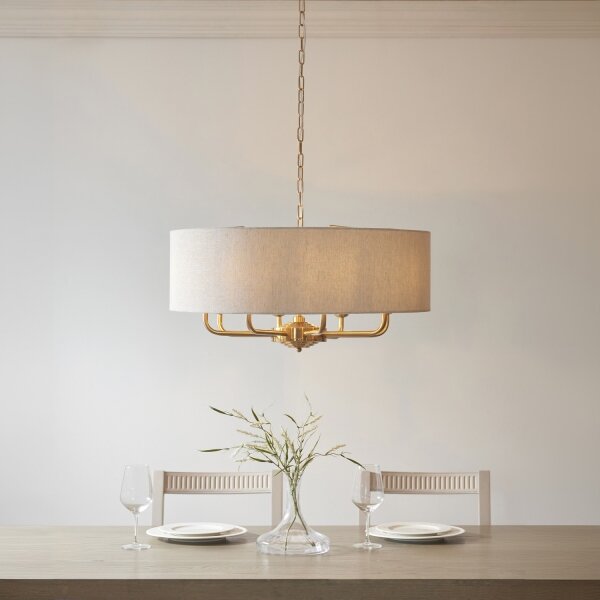 Endon 110727 - Lustr na řetězu HIGHCLERE 8xE14/40W/230V béžová/mosaz pr. 70 cm