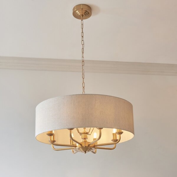 Endon 110727 - Lustr na řetězu HIGHCLERE 8xE14/40W/230V béžová/mosaz pr. 70 cm