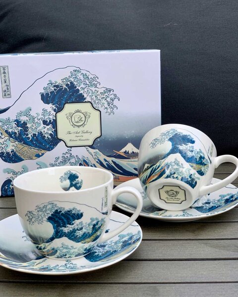 Porcelánový šálek s podšálkem Hokusai The Great Wave 90 ml sada 2ks