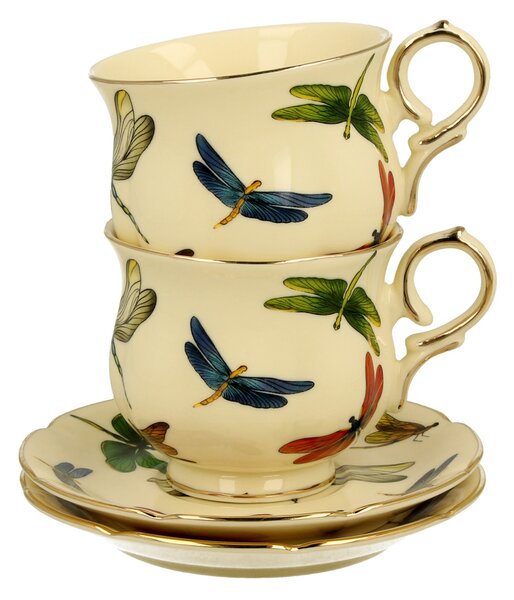 Porcelánový šálek na noze s podšálkem Dragonfly 150 ml sada 2ks