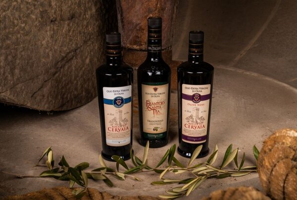 Extra panenský olivový olej Rocca di Cervaia Olive Nere 750 ml Gonnelli 1585 + karafa na olej Eva Solo 500 ml – set (Itálie)