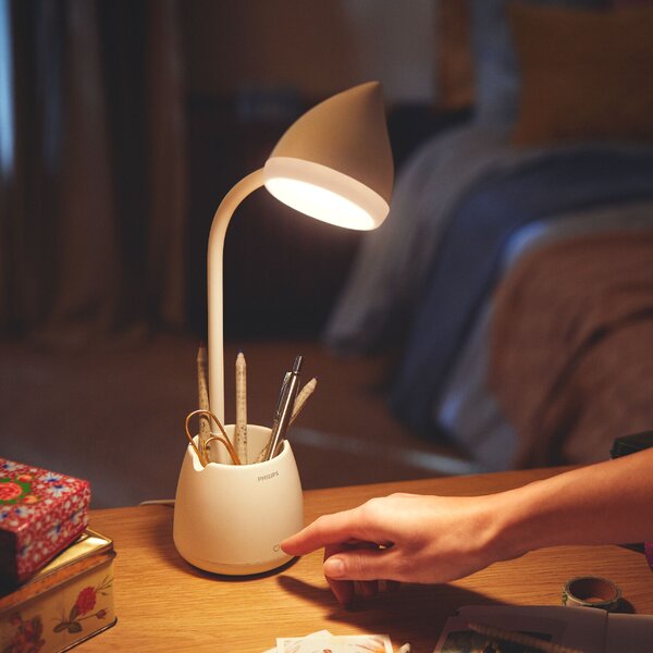 Hat stolní LED lampa USB 1x4,5W 80lm 3000/4000/5700K IP20, krokové stmívání, bílá