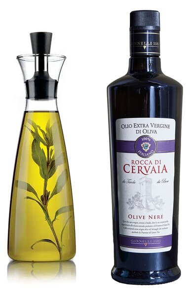 Extra panenský olivový olej Rocca di Cervaia Olive Nere 750 ml Gonnelli 1585 + karafa na olej Eva Solo 500 ml – set (Itálie)
