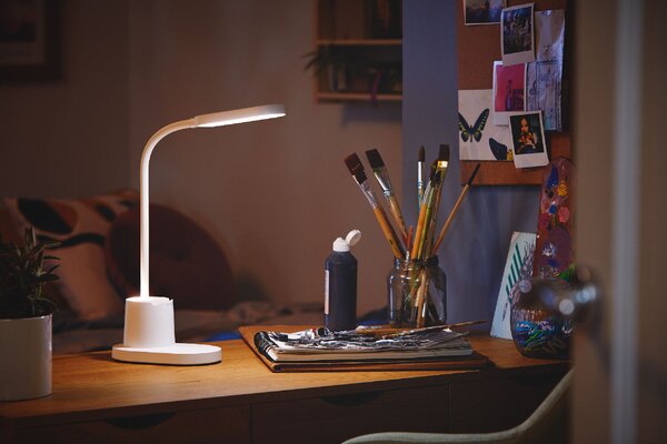 Bucket stolní LED lampa 1x7,5W 200lm 3000/4000/5700K IP20 USB krokové stmívání, bílá