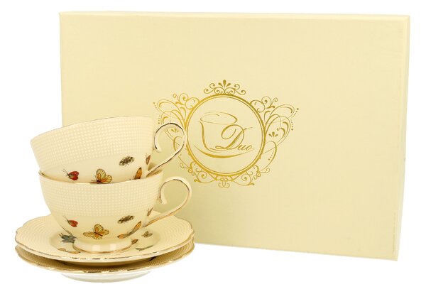 Porcelánový šálek na noze s podšálkem Ecru Butterflies 125 ml sada 2ks