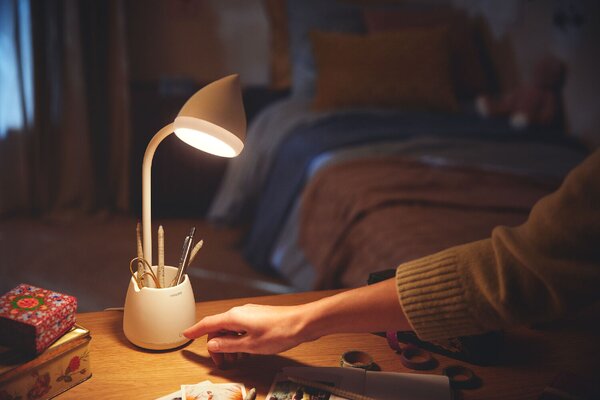 Hat stolní LED lampa USB 1x4,5W 80lm 3000/4000/5700K IP20, krokové stmívání, bílá