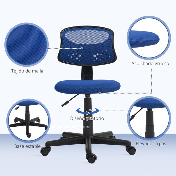 HOMCOM Ergonomická kancelářská židle bez područek, otočná kancelářská židle s prodyšným síťovinovým opěradlem, nastavitelná výška, nosnost 120 kg, mod