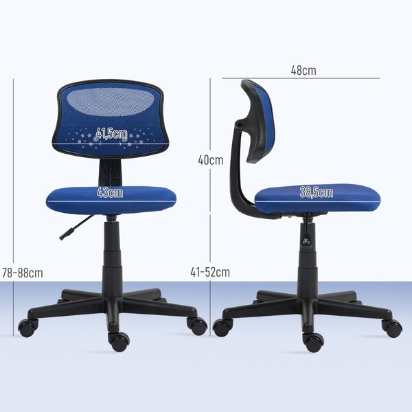 HOMCOM Ergonomická kancelářská židle bez područek, otočná kancelářská židle s prodyšným síťovinovým opěradlem, nastavitelná výška, nosnost 120 kg, mod