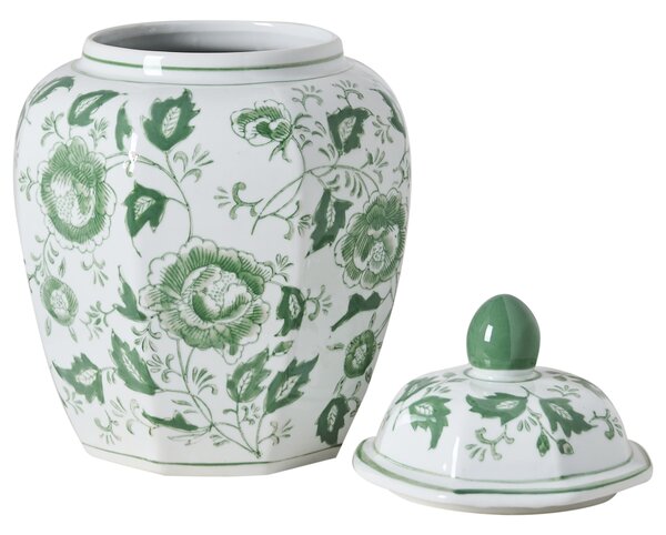 Váza s víkem FERROL Porcelán 29 cm Bílá/Zelená