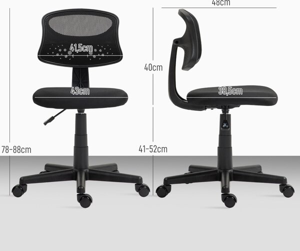 Kancelářská židle HOMCOM bez područek, ergonomická, síťovaná, otočná, nastavitelná výška, 120 kg nosnost | Aosom