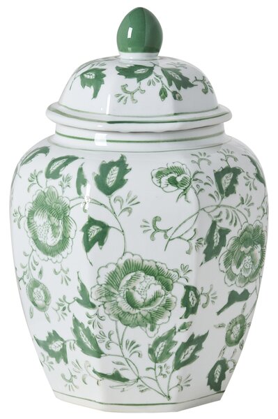 Váza s víkem FERROL Porcelán 29 cm Bílá/Zelená
