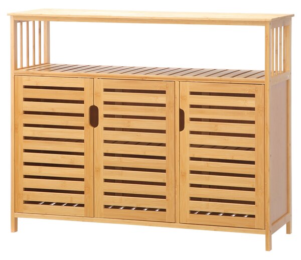 HOMCOM 3-dveřová bambusová komoda se policemi do obývacího pokoje, jídelny a předsíně, přírodní 100x35x82 cm | Aosom