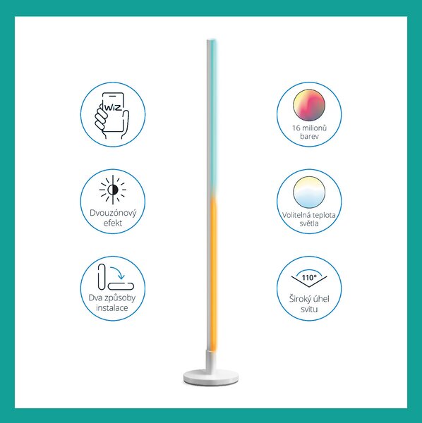 WiZ Pole stojací LED lampa 1x13W 1080lm 2200-6500K RGB IP20, bílá