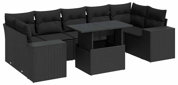 8dílná zahradní sedací souprava s poduškami černá polyratan 3326756