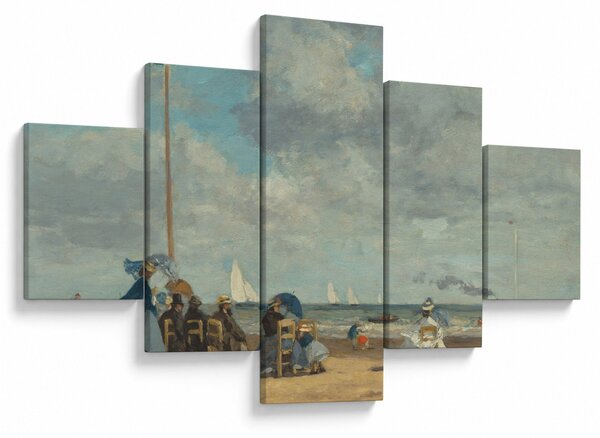 Obraz - Eugène Boudin, Beach at Trouville, reprodukce (125x70 cm)