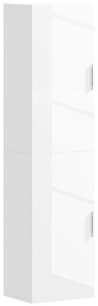 HOMCOM Koupelnová nástěnná skříň vysoká s nastavitelnými policemi a 2 dveřmi Moderní koupelnový nábytek pro malé prostory 40x30x160 cm Bílý lesklý | A