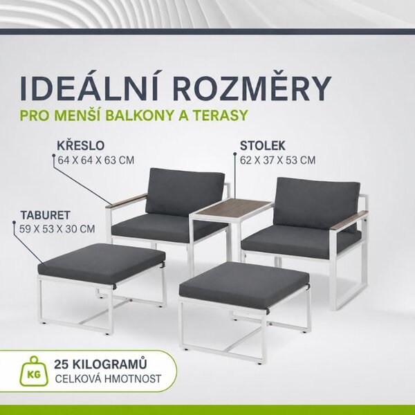 Zahradní lounge sestava se 2 křesly a podnožkami