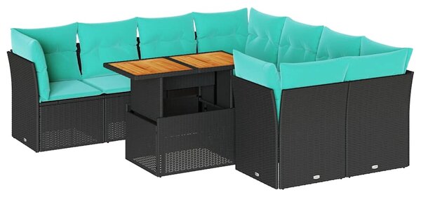 9dílná zahradní sedací souprava s poduškami černá polyratan 3326906